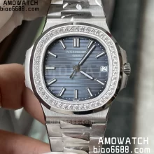 PP Nautilus 5711/1A 3KF 1:1 Best Edition Diamonds Bezel Blue Textured Dial on SS Bracelet A324 Super Clone V2