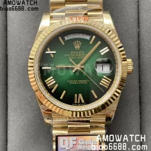 Rolex DayDate 228238 40 YG QF1:1 Best Edition Gradient Green Roman Dial on President Bracelet A2836 V5(Tungsten Heavy Versio)