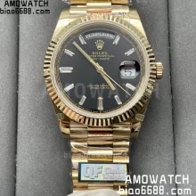 Rolex DayDate 228238 40 YG QF1:1 Best Edition Black Diamond Dial on President Bracelet  A2836 V5(Tungsten Heavy Versio)