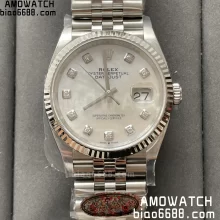 ROLEX DateJust 36 126234-0025 904L SS Clean Factory 1:1 Best Edition Fluted Bezel MOP Diamond Dial on Jubilee Bracelet VR3235