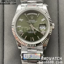 Rolex DayDate 228236 40mm GMF 1:1 Best Edition Green Roman Dial Fluted Bezel on SS Bracelet A2836  V5(Tungsten Heavy Version)