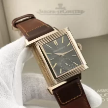 JL Master Reverso Tribute Small Seconds 396245J RG  MGF 1:1 Best Version Gray Dial on Brwon Leather Strap A854A