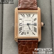 Cartier Tank Solo 31mm RG AF 1:1 Best Edition White Dial on Brown Leather Strap A2892