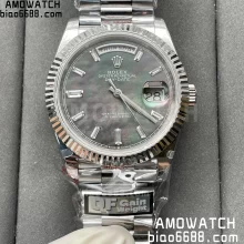 Rolex DayDate 228239 40mm QF 1:1 Best Edition MOP Diamond Dial Fluted Bezel on SS Bracelet A2836 V5(Tungsten Heavy Version)