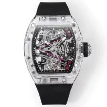 RICHARD MILLE RM38-02 RM3802 Transparent Tourbillon RMF Best Edition Skeleton Dial Black Border on Black Rubber Strap