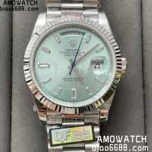 Rolex DayDate 228239 40mm QF 1:1 Best Edition Ice  Blue Diamond Dial Fluted Bezel on SS Bracelet A2836 V5(Tungsten Heavy Version)