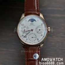 IWC Portugieser Perpetual Calendar RG IW503302 APSF 1:1 Best Edition White Dial on Brown Leather Strap A52610 Clone