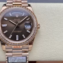 Rolex DayDate m228345rbr-0006 40 RG QF1:1 Best Edition Gradient Brown Diamond Dial with Diamond Bezel on President Bracelet A2836 V5(Tungsten Heavy Versio)