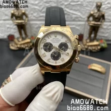 Rolex Daytona 116518 YG Clean Factory 1:1 Best Edition White Roman Dial on Oysterflex Rubber Strap A4130 V2