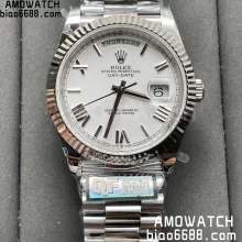 Rolex DayDate 228236 40mm QF 1:1 Best Edition White Roman Dial Fluted Bezel on SS Bracelet A2836 V5(Tungsten Heavy Version)