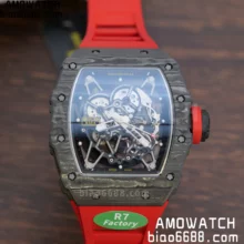 RICHARD MILLE RM035-02 NTPT R7 Factory 1:1 Best Edition Skeleton Dial on Red Rubber Strap RMAL1 Super Clone