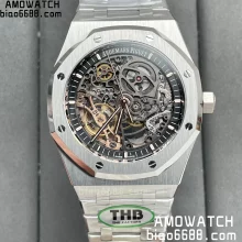 AP Royal Oak 41mm Skeleton 15407 SS THB Factory 1:1 Best Edition Skeleton Dial on SS Bracelet A3132