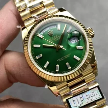 Rolex DayDate YG 128238 36mm QF 1:1 Best Edition Green/Black Diamond Dial (Gain Weight)