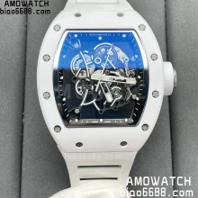 Richard Mille RM055 White Ceramic ZF 1:1 Best Edition on White Rubber Strap RMUL2 Super Clone