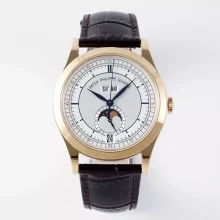 PP Annual Calendar Moonphase 5396R RG PPF 1:1 Best Edition White Dial on Brown Leather Strap  A324