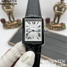 Cartier TANK SOLO 31mm WSTA0029 AF Factory 1:1 Best Edition White Dial on Black Leather Strap A2892