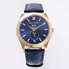 PP Annual Calendar Moonphase 5396R RG PPF 1:1 Best Edition Blue Crystal Dial on Brown Leather Strap  A324