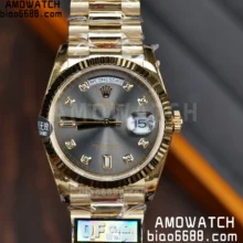 Rolex DayDate YG 128238-0022 36mm QF 1:1 Best Edition Gray Diamond Dial (Gain Weight)