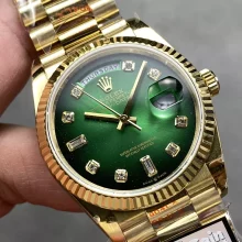 Rolex DayDate YG 128238 36mm QF 1:1 Best Edition Green/Black Roman Dial (Gain Weight)