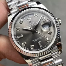 Rolex DayDate 128236 36mm QF 1:1 Best Edition Gray Diamond Dial  (Gain Weight)