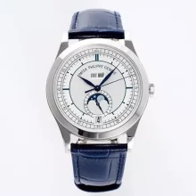 PP Annual Calendar Moonphase 5396G SS PPF 1:1 Best Edition White/Blue Dial on Black Leather Strap A324