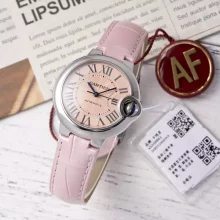 CARTIER Ballon Bleu 33mm SS AF 1:1 Best Edition Pink Dial on Pink Leather Strap SEIKO NH05A