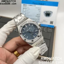 AP Royal Oak 37mm 15451ST APS Factory Blue Dail on Moissanite Bezel