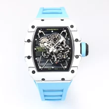 RICHARD MILLE RM035 RM35-01 White Carbon BBR Best Edition Skeleton Dial on Blue Rubber Strap Clone RMUL3