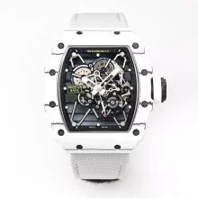 RICHARD MILLE RM035 RM35-01 White Carbon BBR Best Edition Skeleton Dial on White Nylon Strap Clone RMUL3