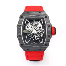 RICHARD MILLE RM035 RM35-01 Black Carbon BBR Best Edition Skeleton Dial on Red Nylon Strap Clone RMUL3