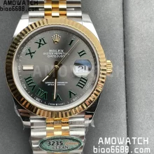 Rolex DateJust 41 126333-0020 Clean Factory  1:1 Best Edition 904L Steel Gray Dial Green Roman Marker