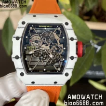 RICHARD MILLE RM035 RM35-01 White Carbon BBR Best Edition Skeleton Dial on Orange Nylon Strap Clone RMUL3