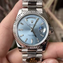 Rolex Day Date 40 SS 228236 KF 1:1 Best Edition Ice Blue Crystal Dial on President Bracelet (Gain Weight)