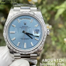 Rolex Day Date 40 SS 228396 KF 1:1 Best Edition Ice Blue Crystal Dial Diamond Bezel (Gain Weight)