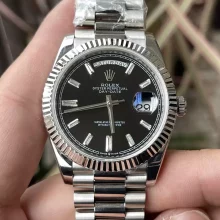 Rolex Day Date 40 SS 228239 KF 1:1 Best Edition Black Crystal Dial on President Bracelet (Gain Weight)