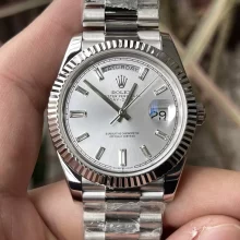 Rolex Day Date 40 SS 228239 KF 1:1 Best Edition Silver Crystal Dial on President Bracelet (Gain Weight)