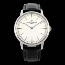 VC Patrimony 81180 SS KZF Best Edition White Dial on Black Leather Strap