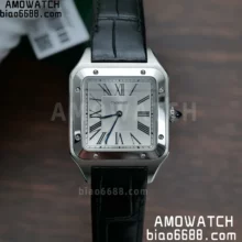 Cartier Santos Dumont WSSA0032 Xl 46.6mm SS F1 Factory 1:1 Best Edition white Dial on Black leather strap