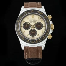 Rolex Daytona DIW “DESERT EAGLE” White Carbon DIWF 1:1 Best Edition Cream/Brown Dial on Brown Nylon Strap