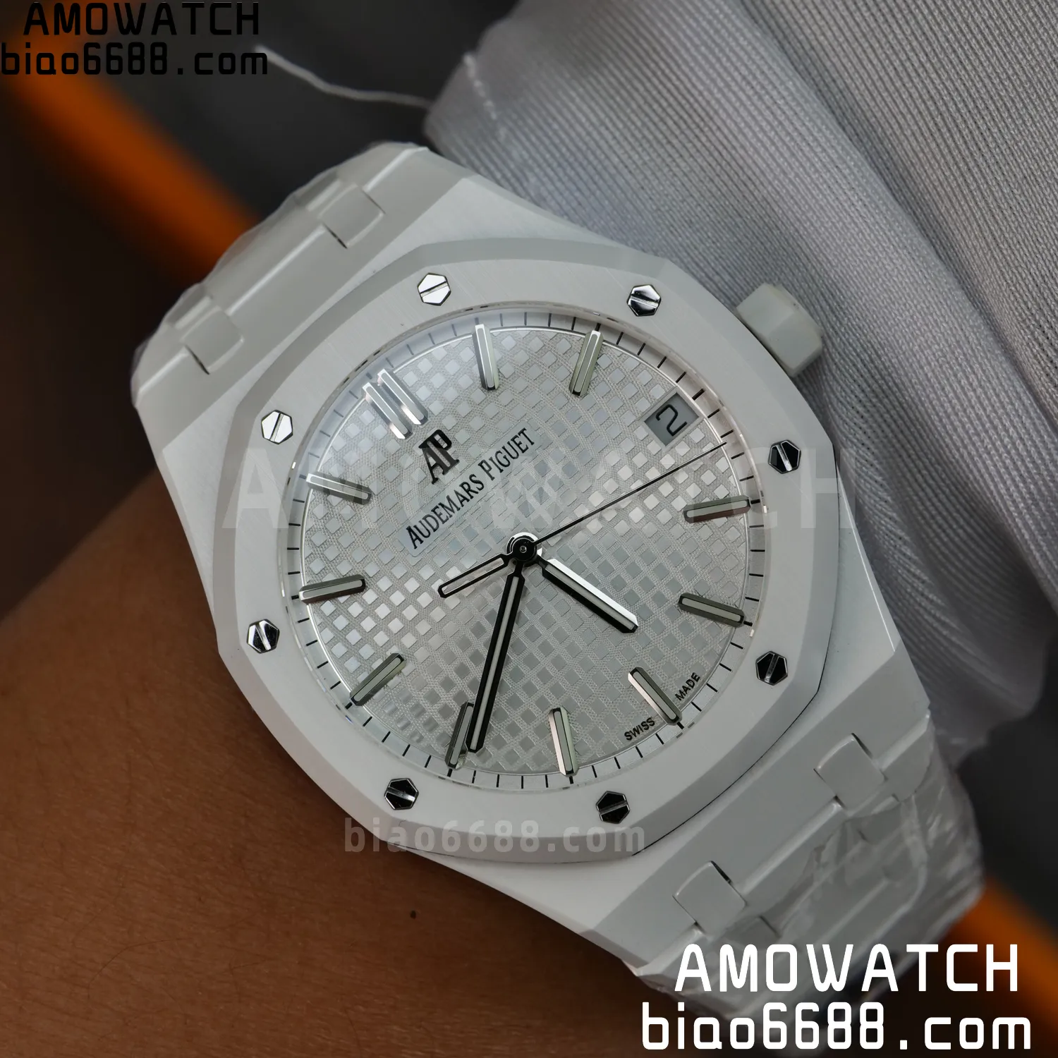AP Royal Oak 41mm 15500 White Ceramic APSF 1:1 Best Edition White Dial on Ceramic Bracelet A4302 76 475086014984a21 AMO Watch