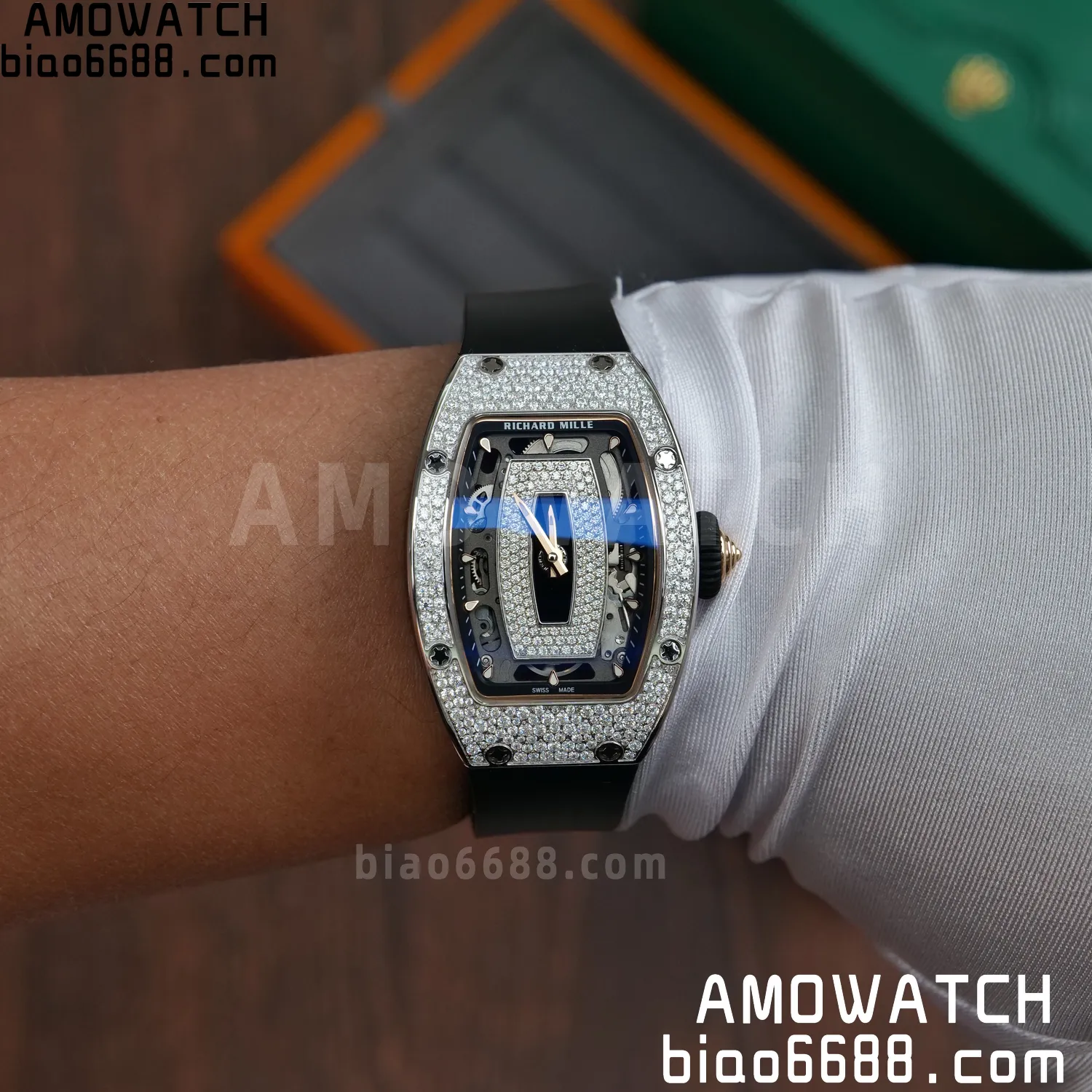 Richard Mille RM07 RM07-01 Ladies ZF 1:1 Best Edition Black Diamonds Dial Black Rubber Strap 76 17bdf089661ada4 阿默表行AmoWatch