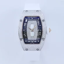 Richard Mille RM07 RM07-01 RG Ladies ZF 1:1 Best Edition White Diamonds Dial on White Rubber Strap