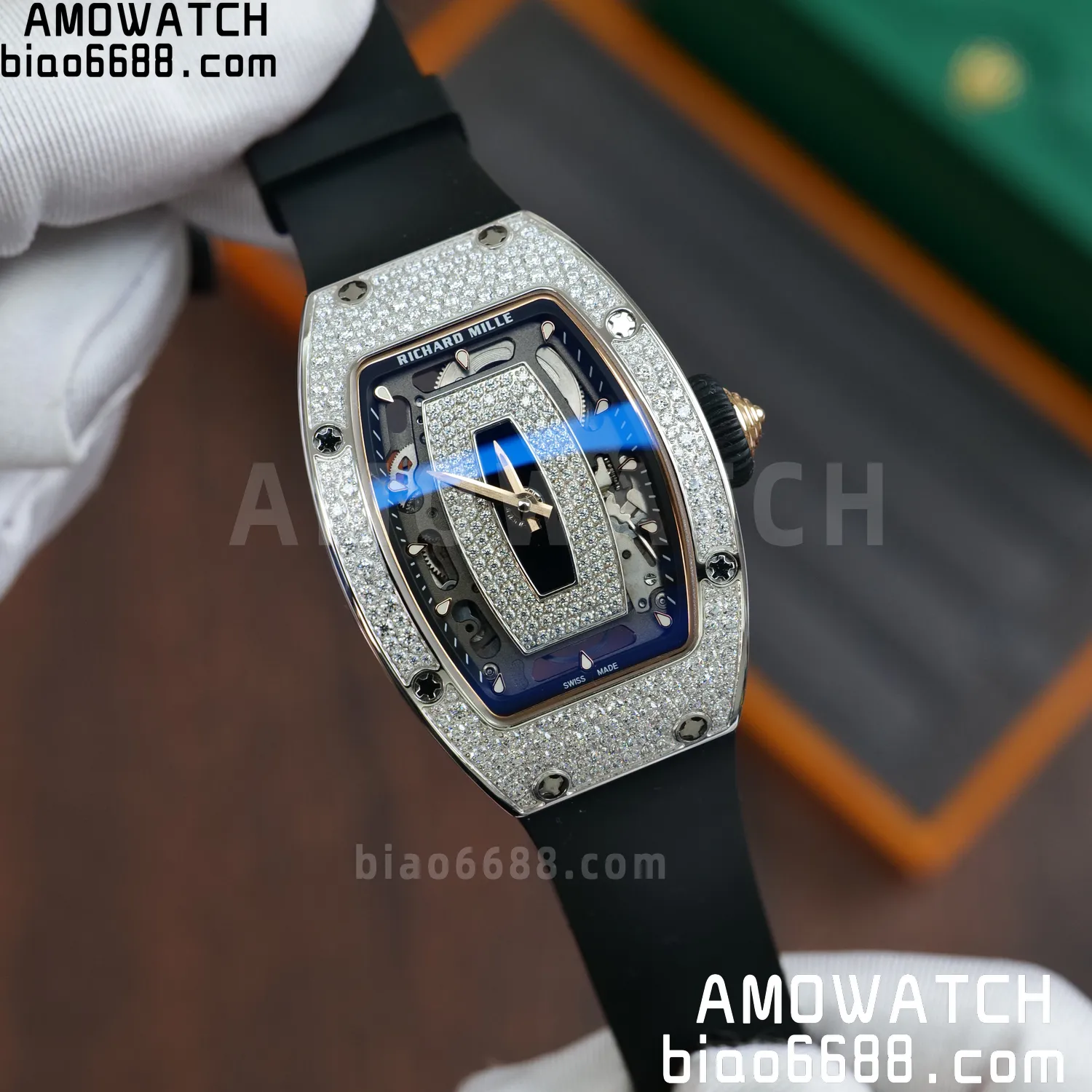 Richard Mille RM07 RM07-01 Ladies ZF 1:1 Best Edition Black Diamonds Dial Black Rubber Strap 56 3023cf2a125bb18 阿默表行AmoWatch