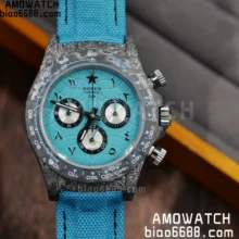 Rolex Daytona DIW Black Carbon DIWF Best Edition Blue/Silver Roman Dial on Blue Nylon Strap DD4801