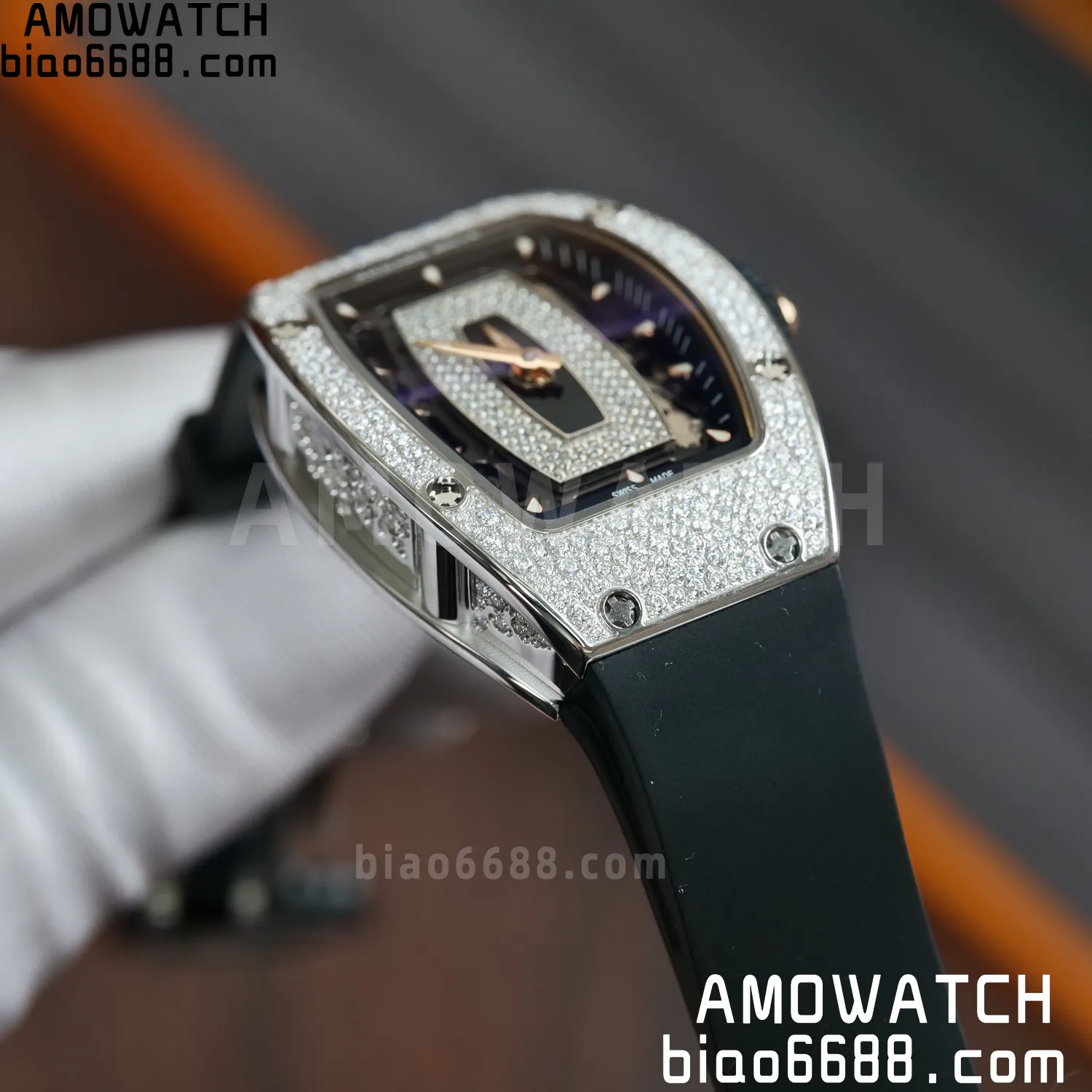 Richard Mille RM07 RM07-01 Ladies ZF 1:1 Best Edition Black Diamonds Dial Black Rubber Strap 63 6a18b890c05ebf7 阿默表行AmoWatch