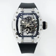 Richard Mille RM055 Crystal SONIC Best Edition Black Inner Bezel Gray Crown on Black Rubber Strap