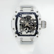 Richard Mille RM055 Crystal SONIC Best Edition Black Inner Bezel Gray Crown on Transparent Rubber Strap