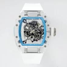 Richard Mille RM055 Crystal SONIC Best Edition Blue Inner Bezel White Crown on White Rubber Strap