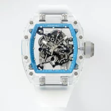 Richard Mille RM055 Crystal SONIC Best Edition Blue Inner Bezel Gray Crown on Transparent Rubber Strap