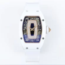 RM07 Ladies White Ceramic ZF 1:1 Best Edition Black Dial on White Rubber Strap CRMA2 Clone